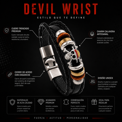 Pulsera de Cuero Calavera Premium