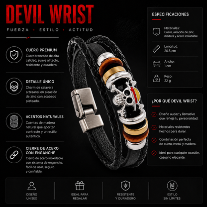 Pulsera de Cuero Calavera Premium